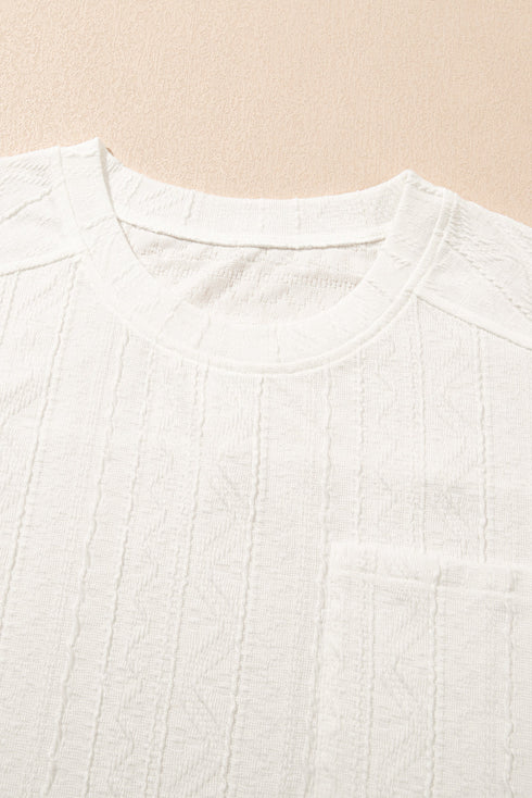 Textured Patched Pocket Short Sleeve Top Drawstring Shorts Set